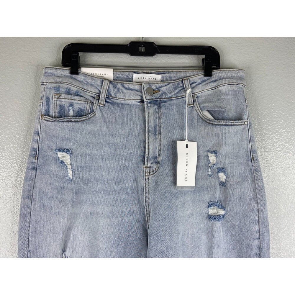 Risen Women 1XL Jeans Boyfriend Fit Straight Leg Distressed Light Wash NWT - Picture 2 of 16